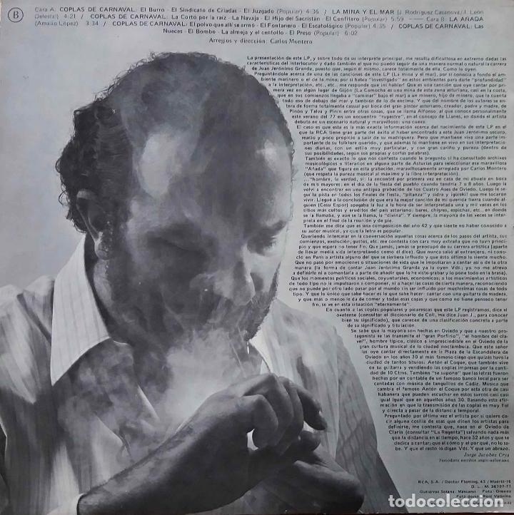 Discos de vinilo: JER&Oacute;NIMO GRANADA, COPLAS DE CARNAVAL. LP - Foto 2