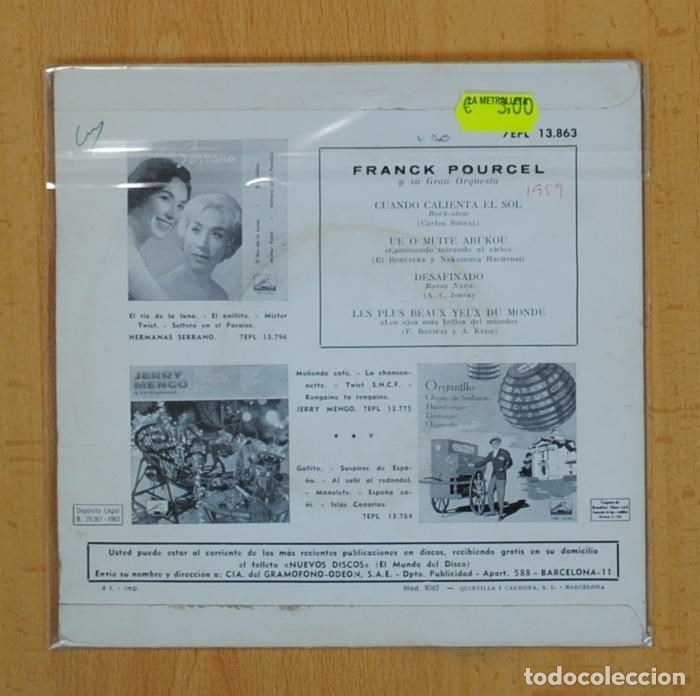 Discos de vinilo: FRANCK POURCEL - CUANDO CALIENTA EL SOL + 3 - EP - Foto 2