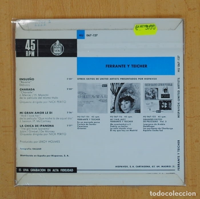 Discos de vinilo: FERRANTE Y TEICHER - ENSUE&Ntilde;O + 3 - EP - Foto 2