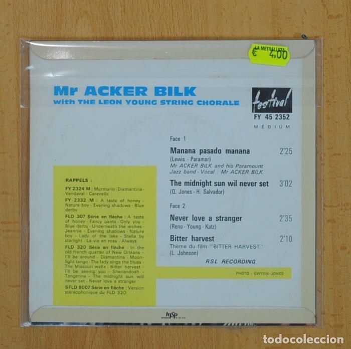 Discos de vinilo: MR ACKER BILK - MA&Ntilde;ANA PASADO MA&Ntilde;ANA + 3 - EP - Foto 2