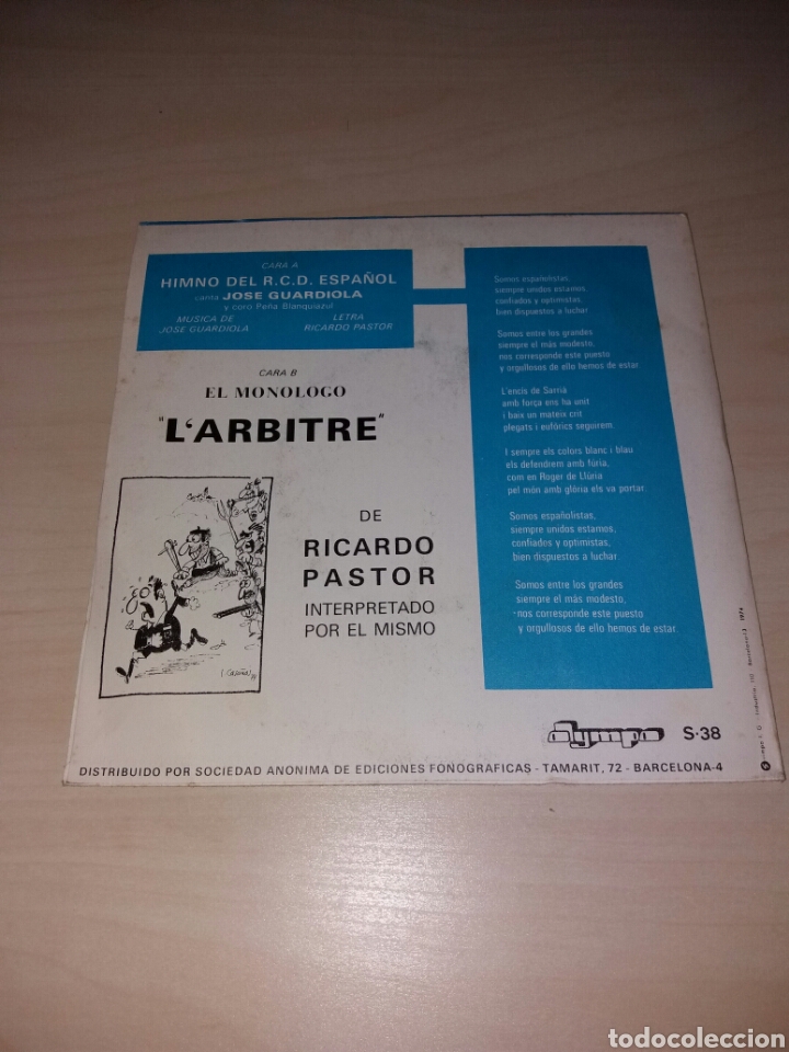 Discos de vinilo: Single HIMNO DEL R.C.D. ESPA&Ntilde;OL - Jose Guardiola - Foto 2