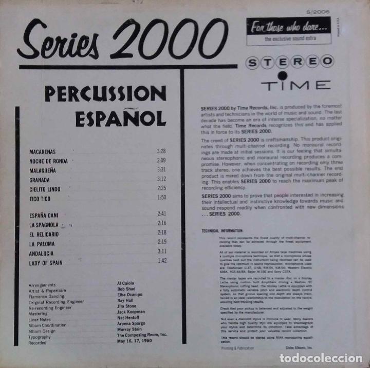 Discos de vinilo: PERCUSSION ESPA&Ntilde;OL. AL CAIOLA. BOB SHAD... LP USA - Foto 2