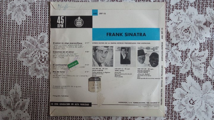 Discos de vinilo: FRANK SINATRA, EXITOS DE PELICULAS, A&Ntilde;O 1964, HISPAVOX REPRISE - Foto 2