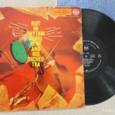 Discos de vinilo: HENRI RENE AND HIS ORCHESTRA RIOT IN RHYTHM LP VINYL MADE IN SPAIN 1961. Lote 107405647