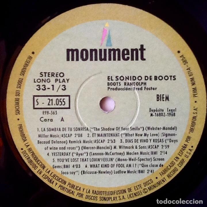 Discos de vinilo: BOOTS RANDOLPH : EL SONIDO DE BOOTS [MONUMENT - ESP 1968] - Foto 3