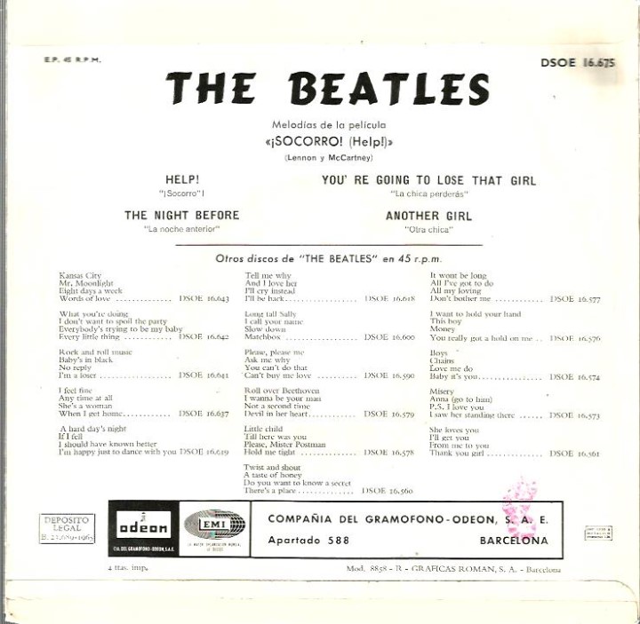 Discos de vinilo: EP THE BEATLES : HELP ! ( &iexcl; SOCORRO ! ) - Foto 2