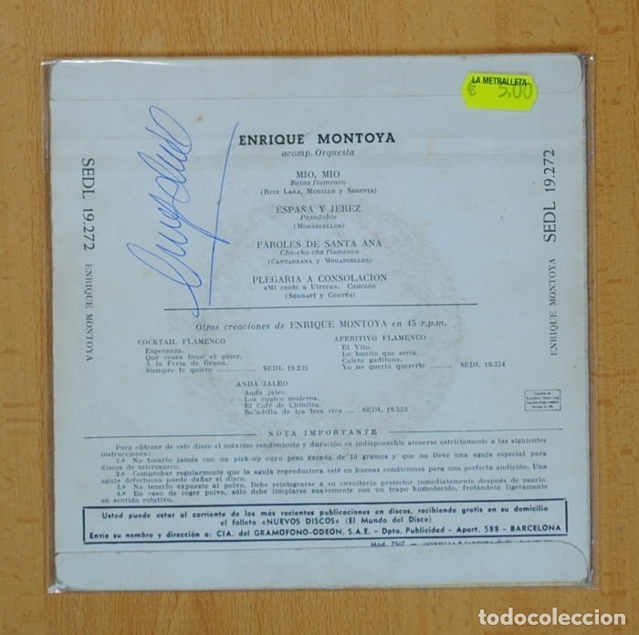 Discos de vinilo: ENRIQUE MONTOYA - 4 EXITOS - MIO, MIO + 3 - EP - Foto 2