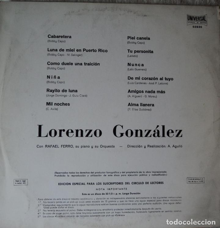 Discos de vinilo: Lorenzo Gonz&aacute;lez - Cabaretera - Edici&oacute;n de 1971 de Espa&ntilde;a - Foto 2