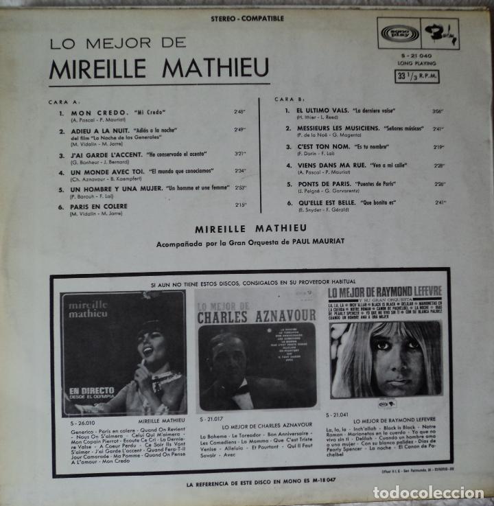 Discos de vinilo: Mireille Mathieu - Lo Mejor - Edici&oacute;n de 1968 de Espa&ntilde;a - Foto 2