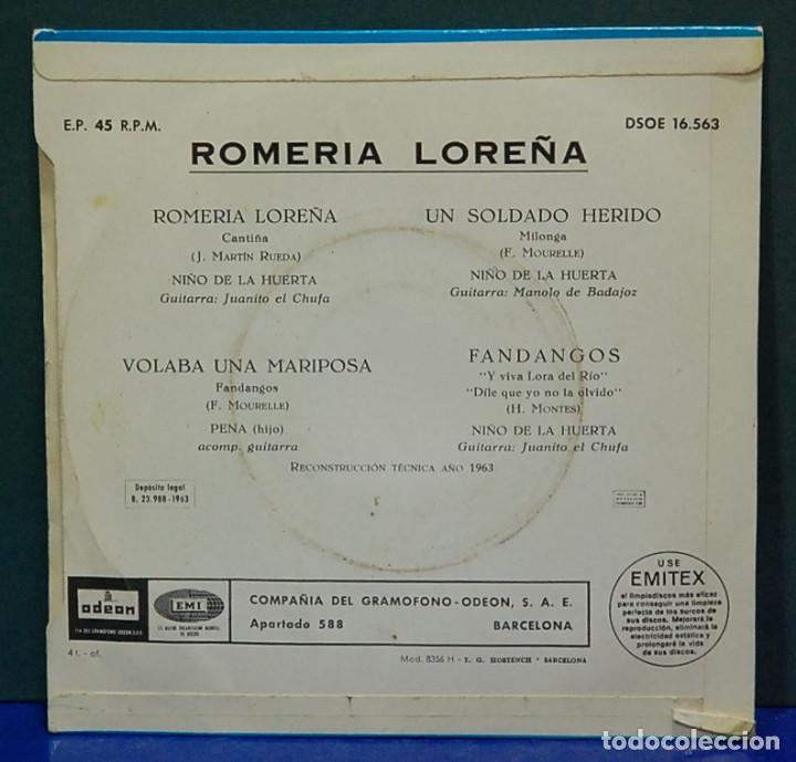Discos de vinilo: Ni&ntilde;o de la Huerta. Romer&iacute;a Lore&ntilde;a. Odeon 1963. EP - Foto 2