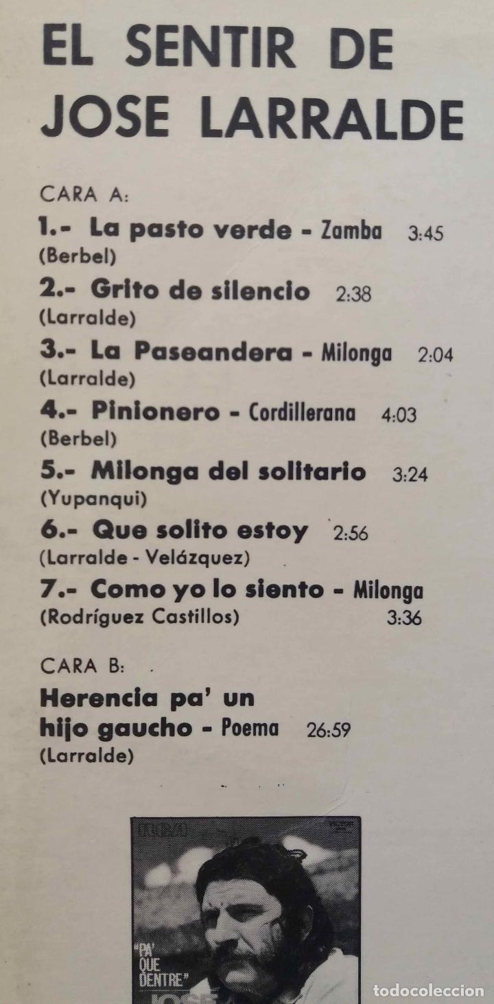 Discos de vinilo: JOSE LARRALDE. EL SENTIR DE. LP ESPA&Ntilde;A. - Foto 2