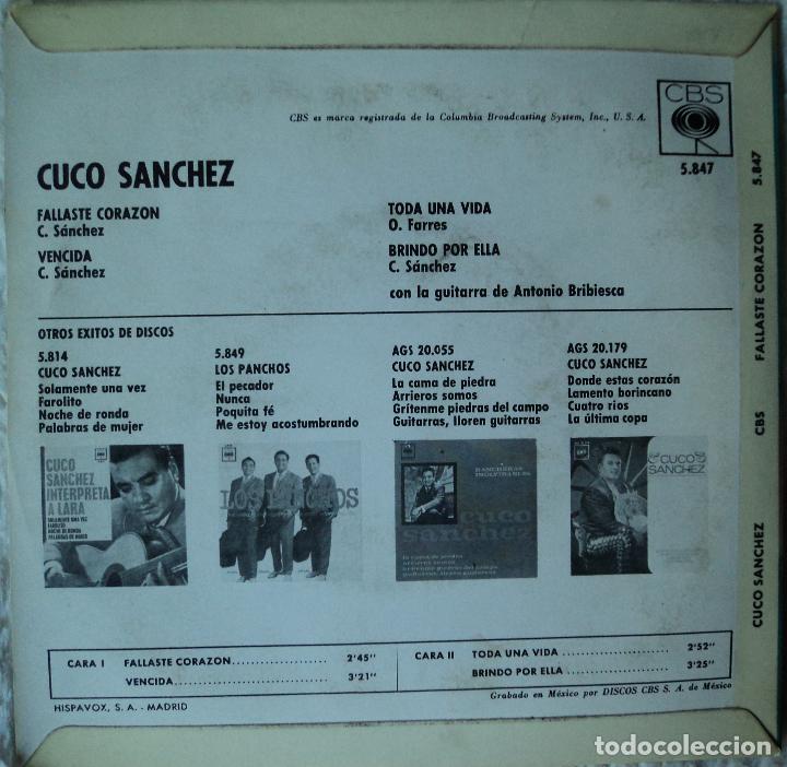 Discos de vinilo: Cuco S&aacute;nchez - Fallaste coraz&oacute;n - Edici&oacute;n de 1964 de Espa&ntilde;a - Foto 2