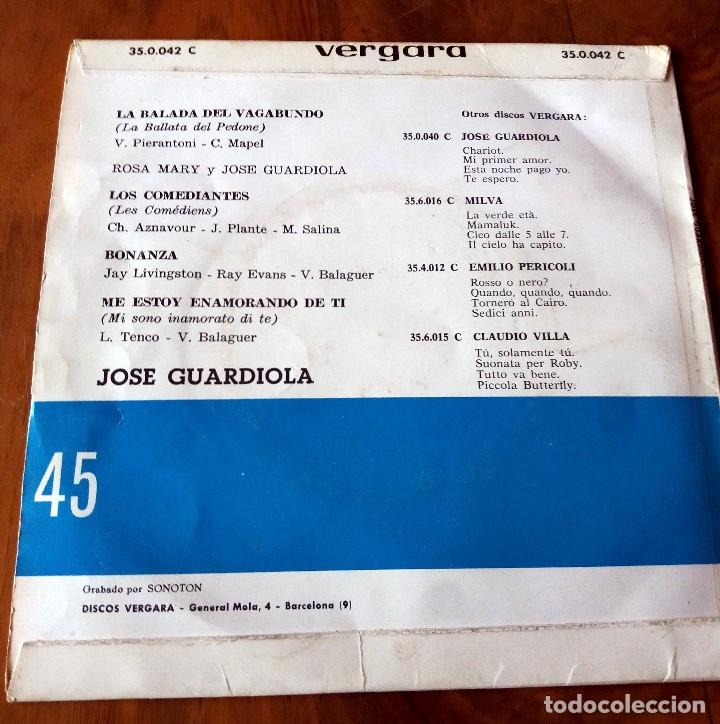 Discos de vinilo: SINGLE - JOS&Eacute; GUARDIOLA- LA BALADA DEL VAGABUNDO, - VERGARA - Foto 2