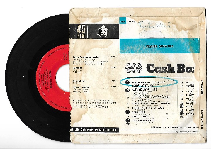 Discos de vinilo: SINGLE DISCO DE VINILO - FRANK SINATRA - EXTRA&Ntilde;OS EN LA NOCHE. - Foto 2