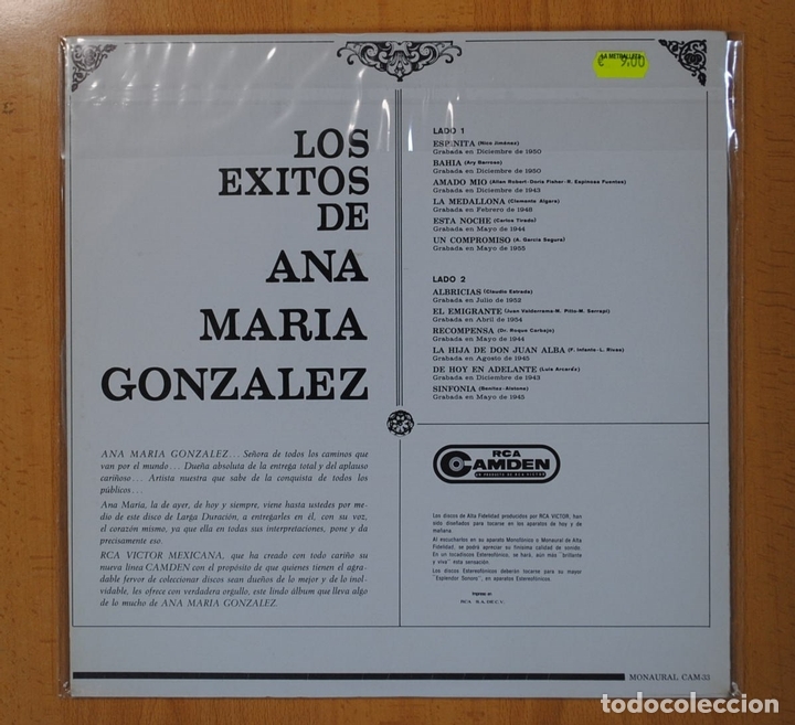 Discos de vinilo: ANA MARIA GONZALEZ - LOS EXITOS - LP - Foto 2