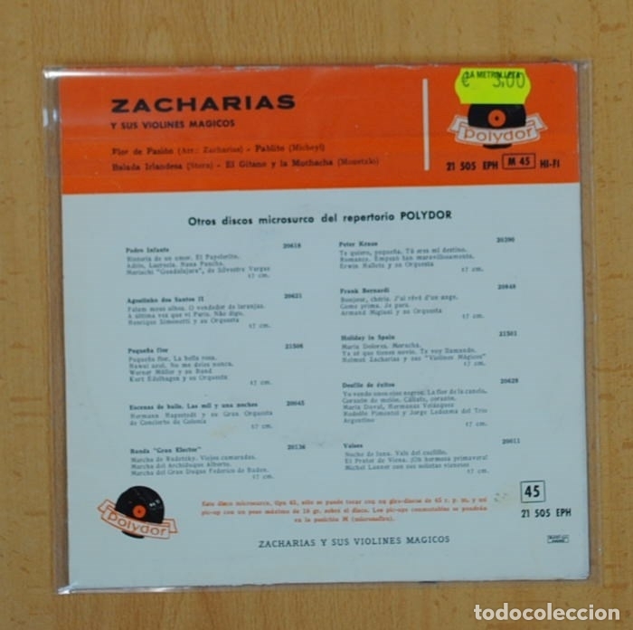 Discos de vinilo: ZACHARIAS - FLOR DE PASION + 3 - EP - Foto 2