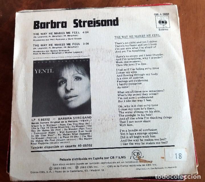 Discos de vinilo: SINGLE - BARBRA STEISAND - YENTL - CBS A 3888 - Foto 2