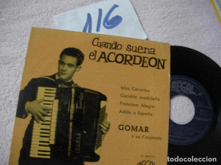 Discos de vinilo: ANTIGUO SINGLE CUANDO SUENA EL ACORDEON - GOMAR Y SU CONJUNTO