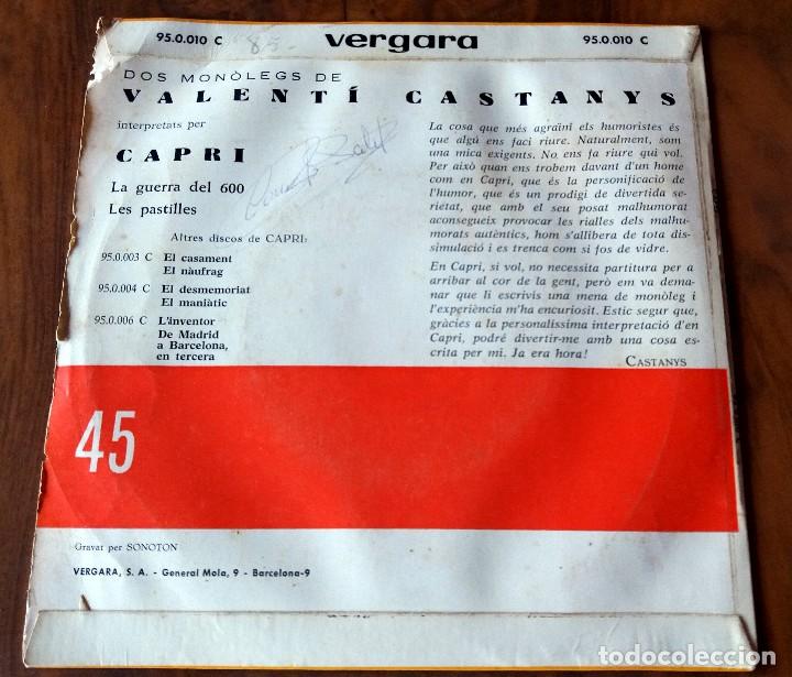 Discos de vinilo: SINGLE - VERGARA - CAPRI - MONÓLEGS DE CASTANYS - Foto 2 - 112770143