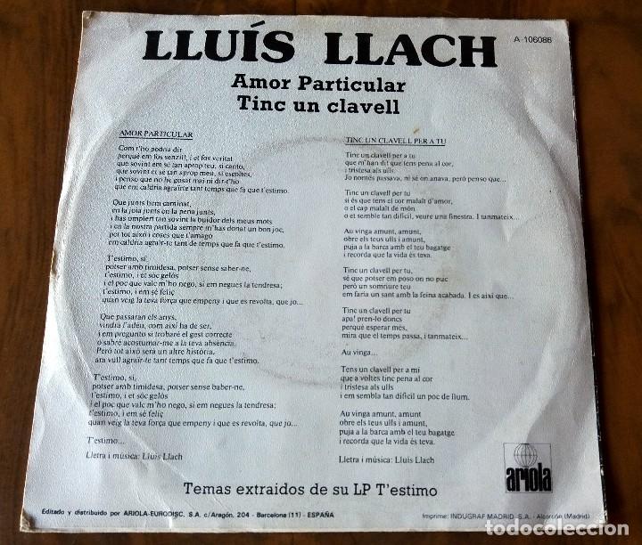 Discos de vinilo: SINGLE - LLUIS LLACH - AMOR PARTICULAR - ARIOLA - Foto 2