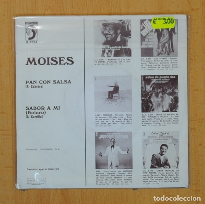 Discos de vinilo: MOISES - PAN CON SALSA / SABOR A MI - SINGLE - Foto 2