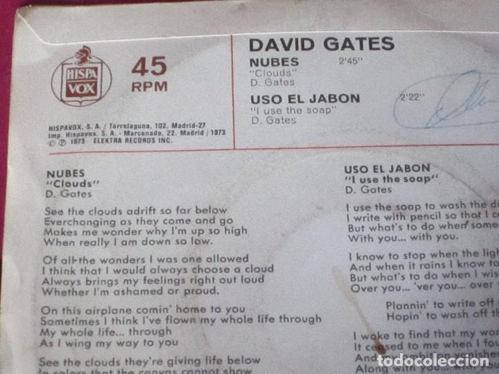 Discos de vinilo: DAVID GATES - NUBES  USO EL JAB&Oacute;N 1973 SINGLE - Foto 6