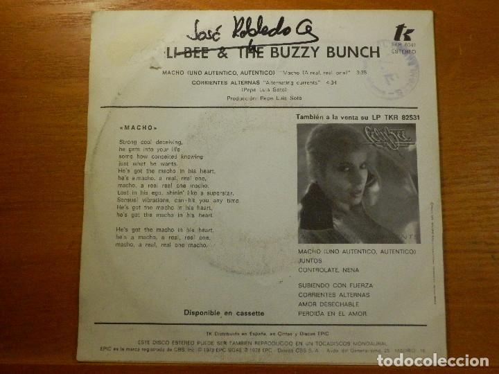 Discos de vinilo: SINGLE - CELI BEE - & THE BUZZY BUNCH - MACHO - CORRIENTES ALTERNAS  - EPIC - 1978 - - Foto 2