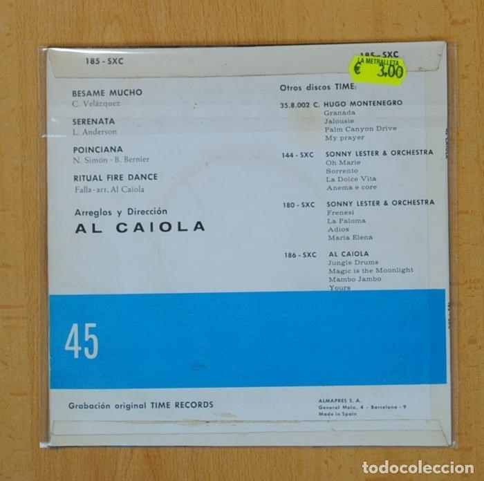Discos de vinilo: AL CAIOLA - BESAME MUCHO + 3 - EP - Foto 2