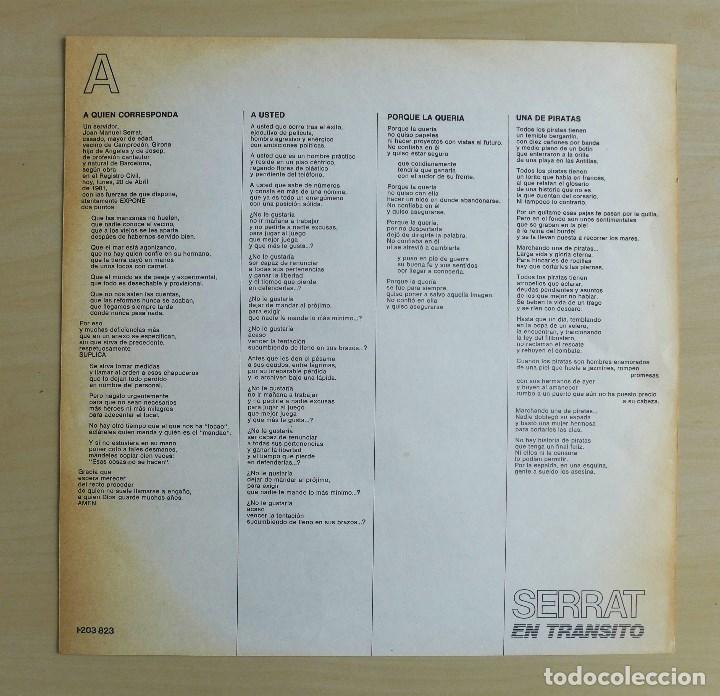 Discos de vinilo: JOAN MANUEL SERRAT- EN TRANSITO - VINILO ORIGINAL ARIOLA 1981 - Foto 9