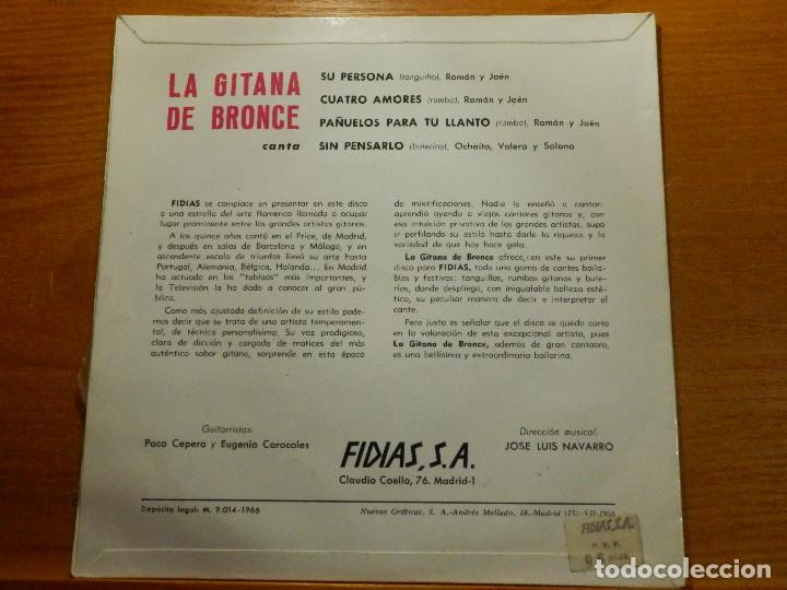 Discos de vinilo: EP - La Gitana de Bronce - Su Persona, Cuatro amores, Pañuelos para tu llanto - Fidias 1966 - Foto 2 - 113887623