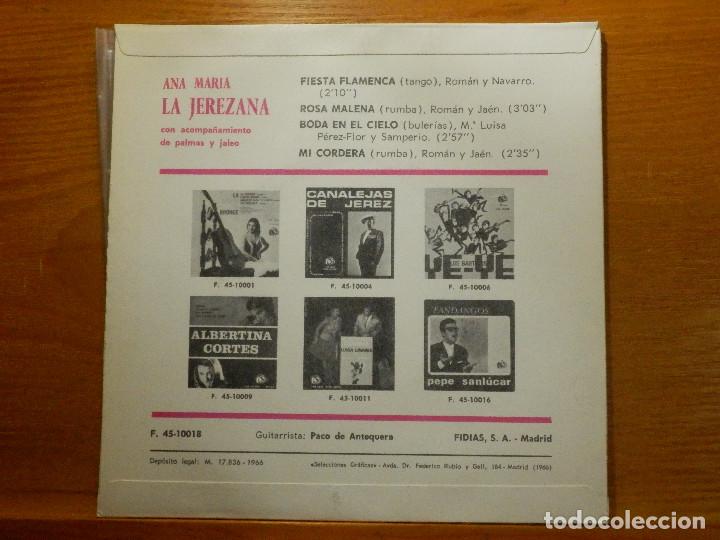 Discos de vinilo: EP - Ana María, La Jerezana - Fiesta Flamenca, Rosa Malena, Boda en el cielo, Mi condena Fidias 1966 - Foto 2 - 113914471