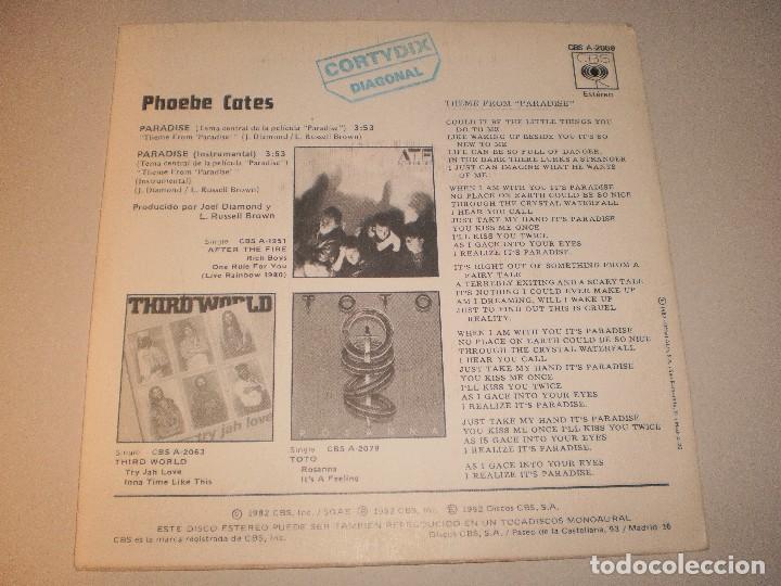 Discos de vinilo: single phoebe cates. paradise. cbs 1982 spain (disco probado y bien) - Foto 2
