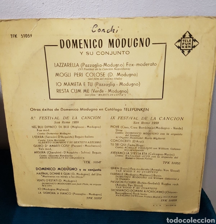 Discos de vinilo: Domenico Modugno 1959 Resta cu mme - Foto 2