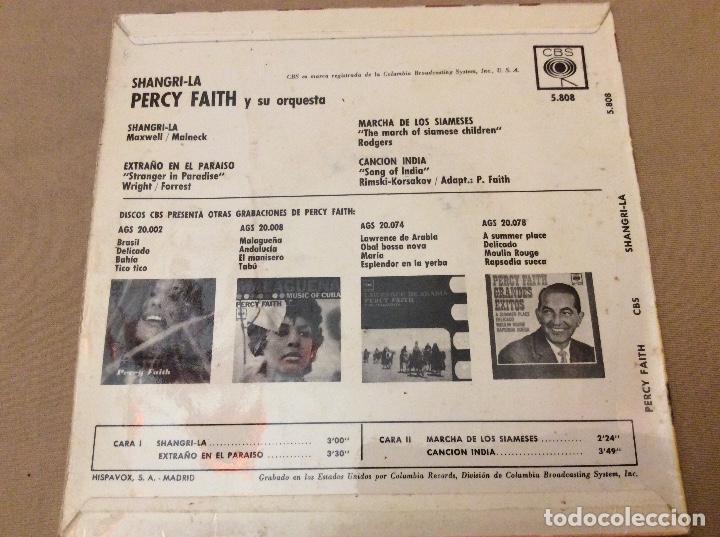 Discos de vinilo: PERCY FAITH. Shangri-la / Extraño en el paraiso / Marcha de los siameses/ Cancion india. 1964. - Foto 2 - 115992039