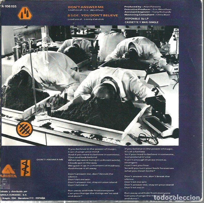 Discos de vinilo: SG THE ALAN PARSONS PROJECT : DON T ANSWER ME - Foto 2