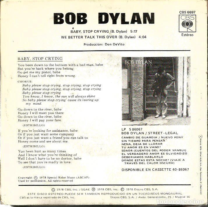 Discos de vinilo: SG BOB DYLAN : BABY STOP CRYING - Foto 2