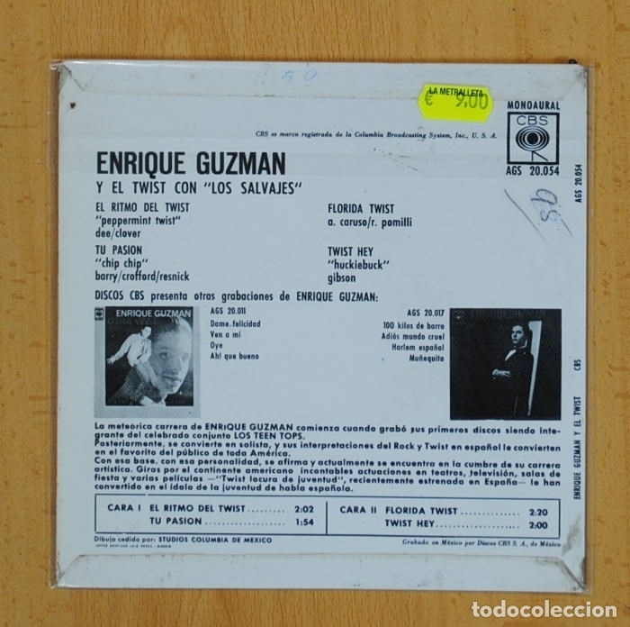 Discos de vinilo: ENRIQUE GUZMAN - EL RITMO DEL TWIST + 3 - EP - Foto 2