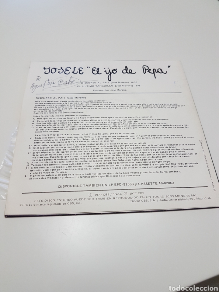 Discos de vinilo: JOSELE -EL IJO DE PEPA - 1977 - Foto 2