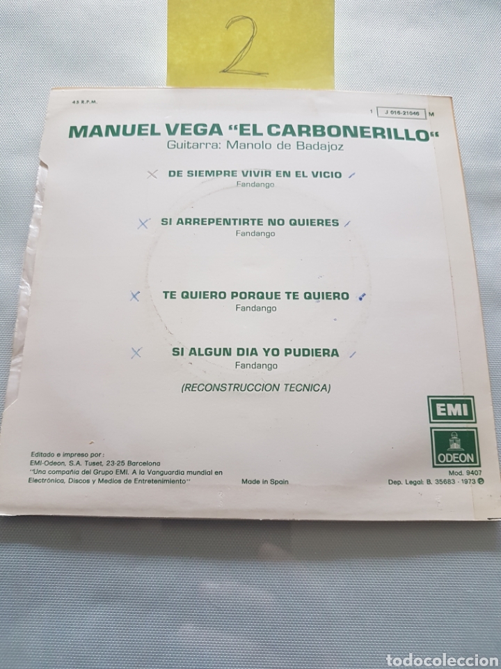 Discos de vinilo: MANUEL VEGA - EL CARBONERILLO- 1973 - Foto 2