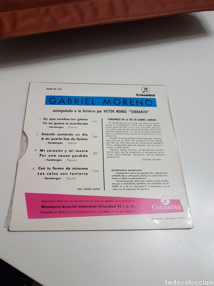 Discos de vinilo: GABRIEL MORENO / AY QUE NOMBRE TAN GITANO + 3 (EP 1966) - Foto 2