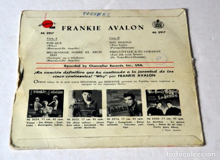 Discos de vinilo: SINGLE: FRANKIE AVALON. A&Ntilde;O 1960 - Foto 2