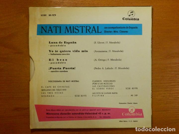 Discos de vinilo: Disco de Vinilo - EP - NATI MISTRAL - LUNA DE ESPAÑA - YO TE QUIERO VIDA MIA - EL BESO - PUERTA - Foto 2 - 118139823