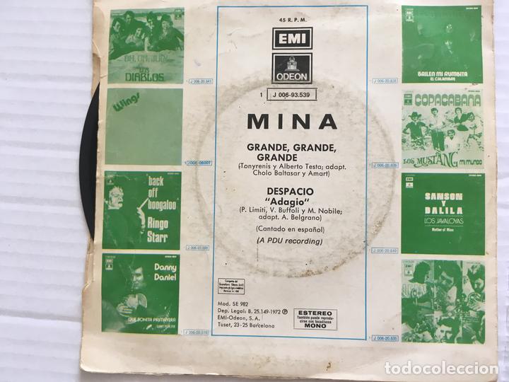 Discos de vinilo: 7 SINGLE-MINA-GRANDE GRANDE GRANDE - Foto 2