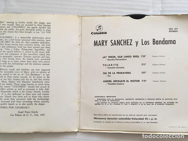Discos de vinilo: 7 SINGLE-MARI SANCHEZ Y LOS BANDAMA-AY TEROR,QUE LINDO ERES - Foto 2