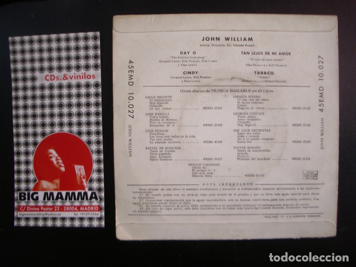Discos de vinilo: JOHN WILLIAMS- DAY O. EP. - Foto 2