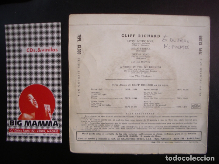 Discos de vinilo: CLIFF RICHARD- EXPRESSO BONGO. EP - Foto 2