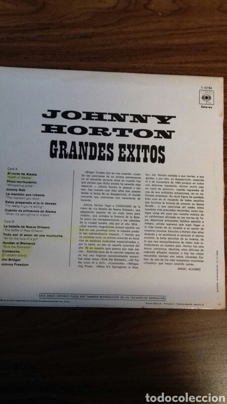 Discos de vinilo: Johnny Horton, Grandes &Eacute;xitos. 1.970 - Foto 2