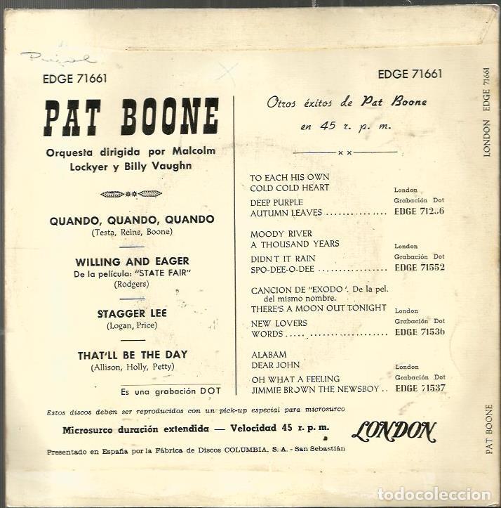 Discos de vinilo: EP PAT BOONE : QUANDO QUANDO QUANDO - Foto 2