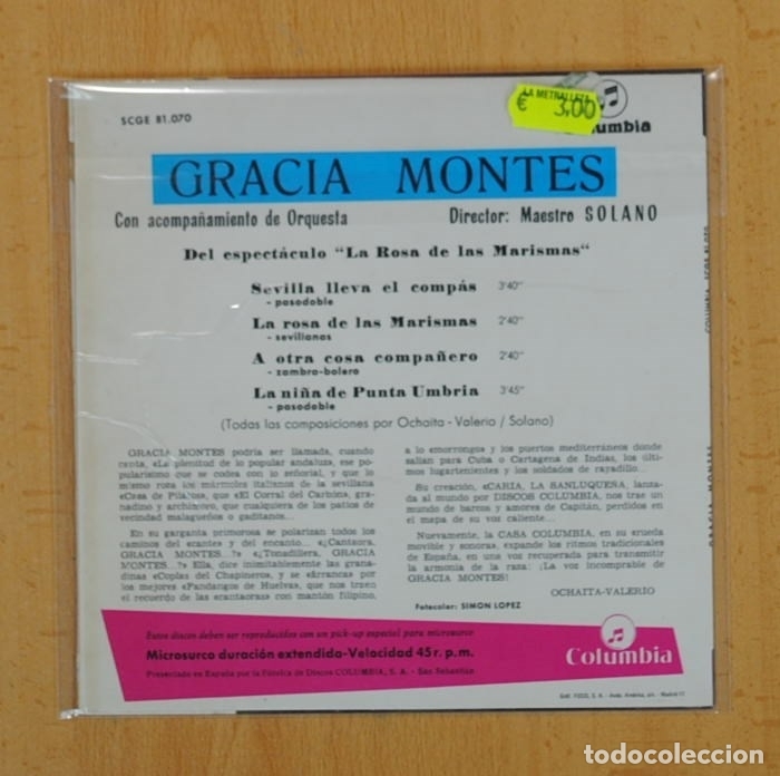 Discos de vinilo: GRACIA MONTES - SEVILLA LLEVA EL COMPAS + 3 - EP - Foto 2