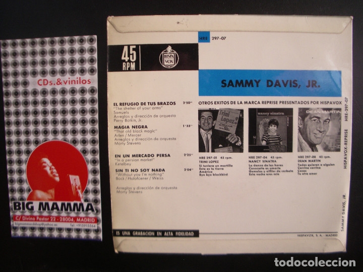 Discos de vinilo: SAMMY DAVIS JR- EL REFUGIO DE TUS BRAZOS - Foto 2